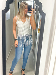 WHITE FRINGE TOP