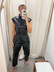 BLACK PU LEATHER JUMPSUIT