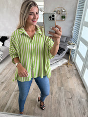 GREEN/PINK STRIPED TUNIC BLOUSE