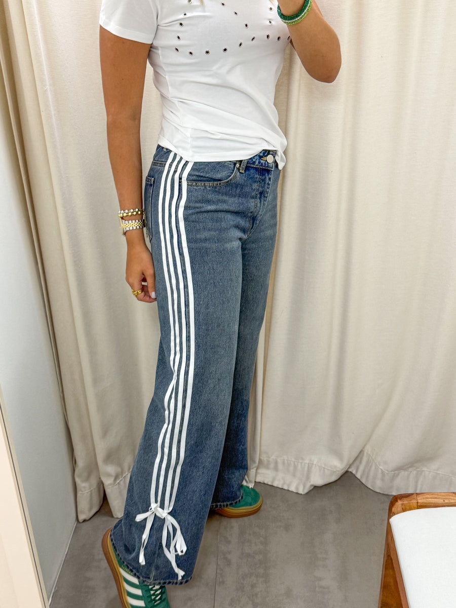 DENIM RIBBON SIDE TRIM PANTS