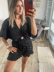 BLACK SATIN CRINKLE ROMPER