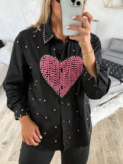 BLACK BEDAZZLED HEART BLOUSE