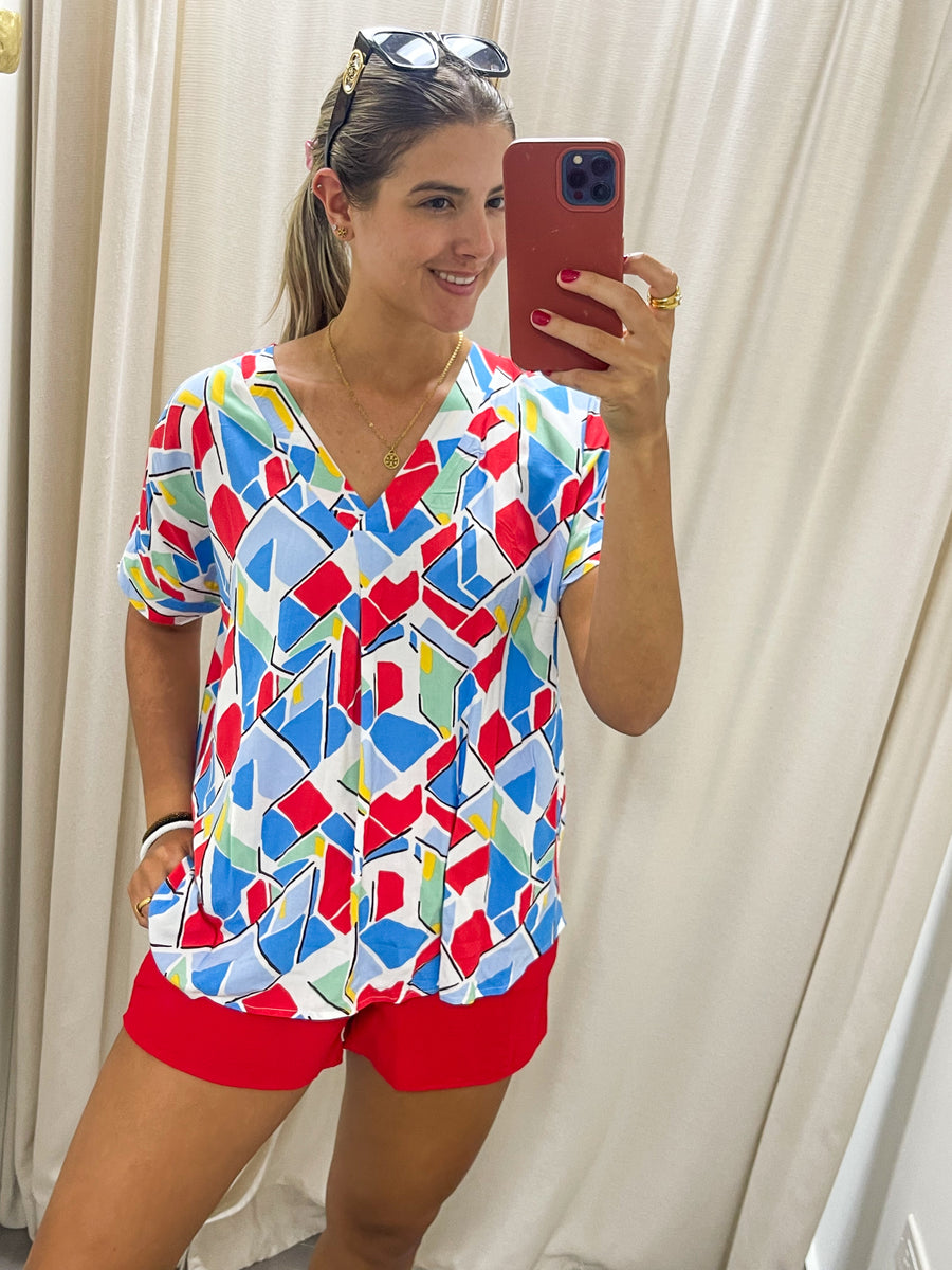 GEOMETRIC PRINT TUNIC BLOUSE