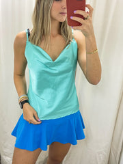 MINT SATIN COWL NECK CAMI TOP