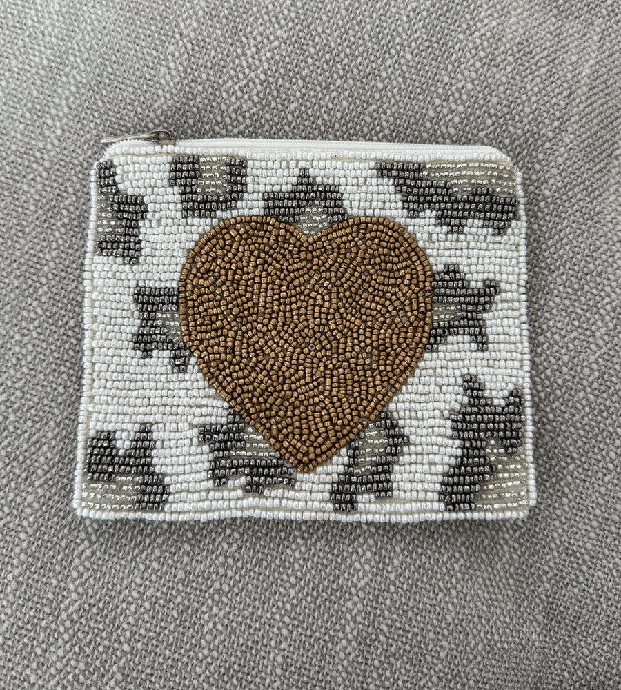 WHITE GOLD HEART ANIMAL PRINT COIN BAG