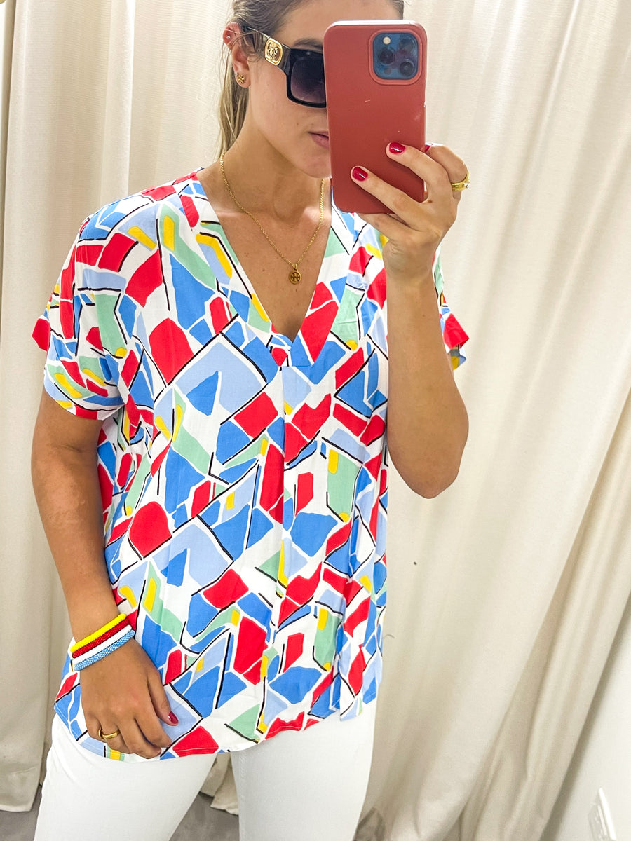 GEOMETRIC PRINT TUNIC BLOUSE