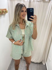 GREEN STRIPED POCKET BLOUSE