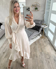 CREAM SATIN WRAP AROUND DRESS