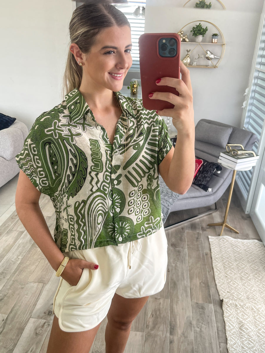 GREEN PRINT ADJUSTABLE BLOUSE