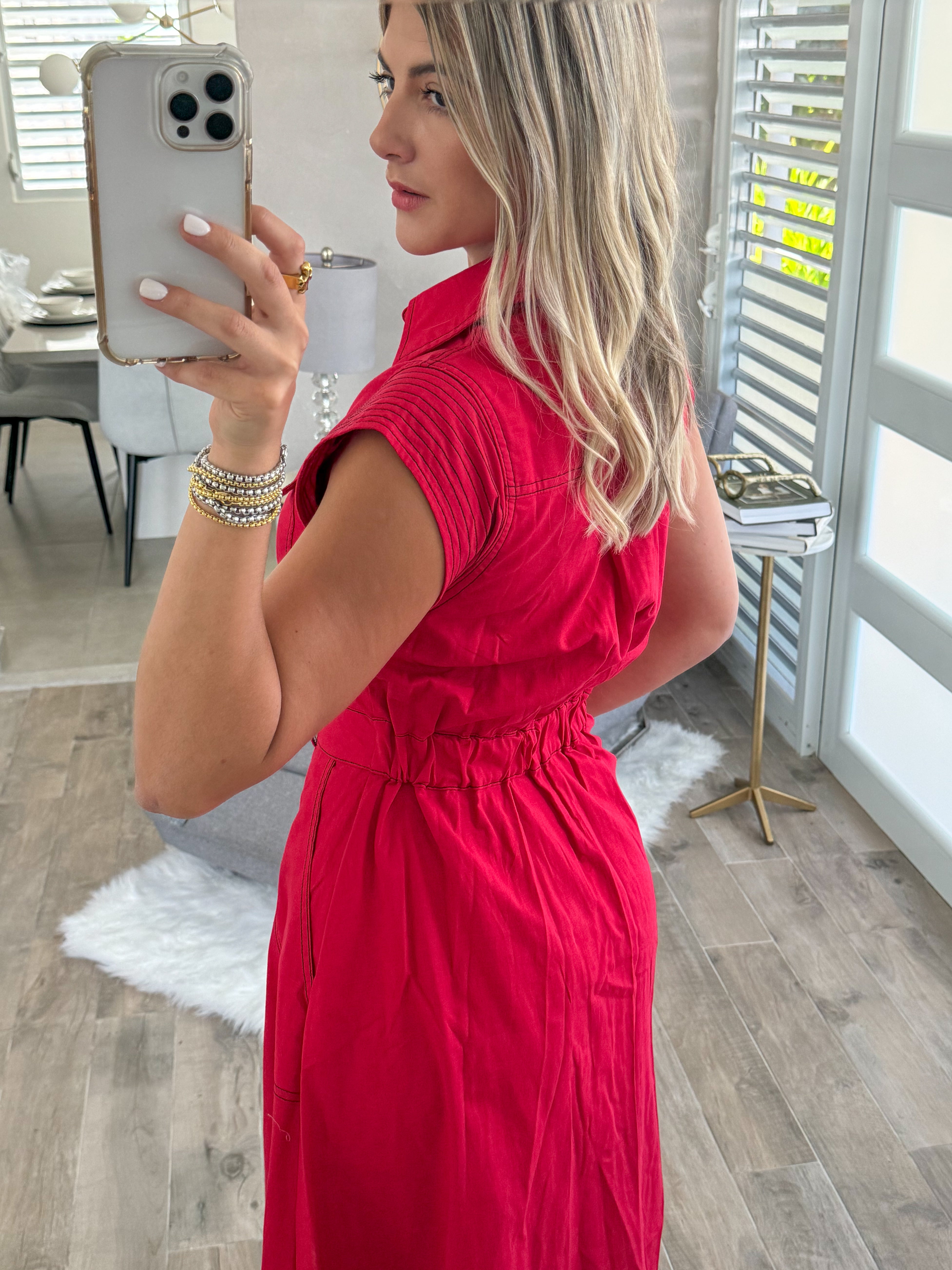 *PRE-ORDERS ARE FINAL SALE* RED STITCH MIDI DRESS