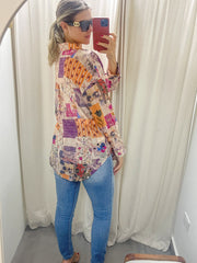 PRINTED MULTI BUTTONED DOWN BLOUSE