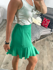 GREEN SATIN HAMMERED SKIRT