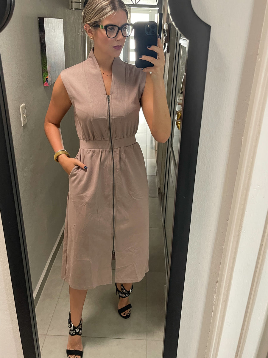 MOCHA ZIPPER MIDI DRESS