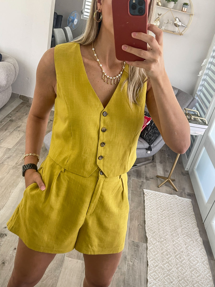 MUSTARD VEST SHORT SET