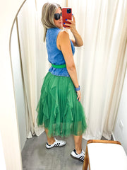 GREEN TULLE MIDI SKIRT