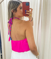 HOT PINK SATIN BRAIDED TOP