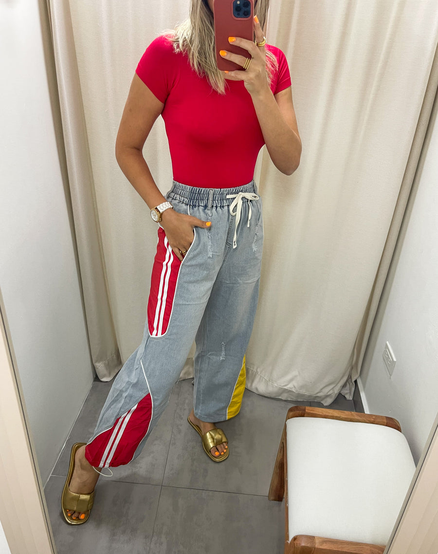 RED/YELLOW DENIM PALAZZO PANTS