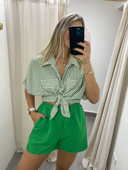 GREEN STRIPED POCKET BLOUSE