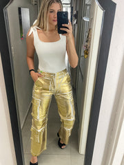 GOLD METALLIC CARGO PANTS