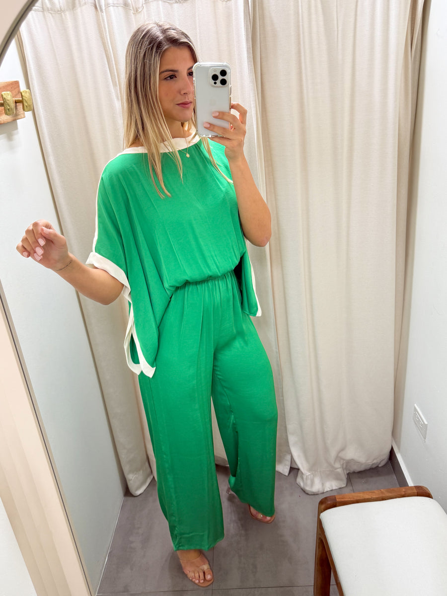 GREEN SILKY JUMPSUIT