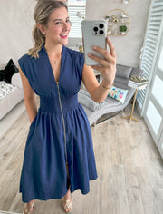 NAVY ZIPPER DRESS