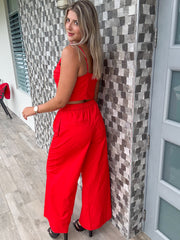 RED WIDE LEG PANTS