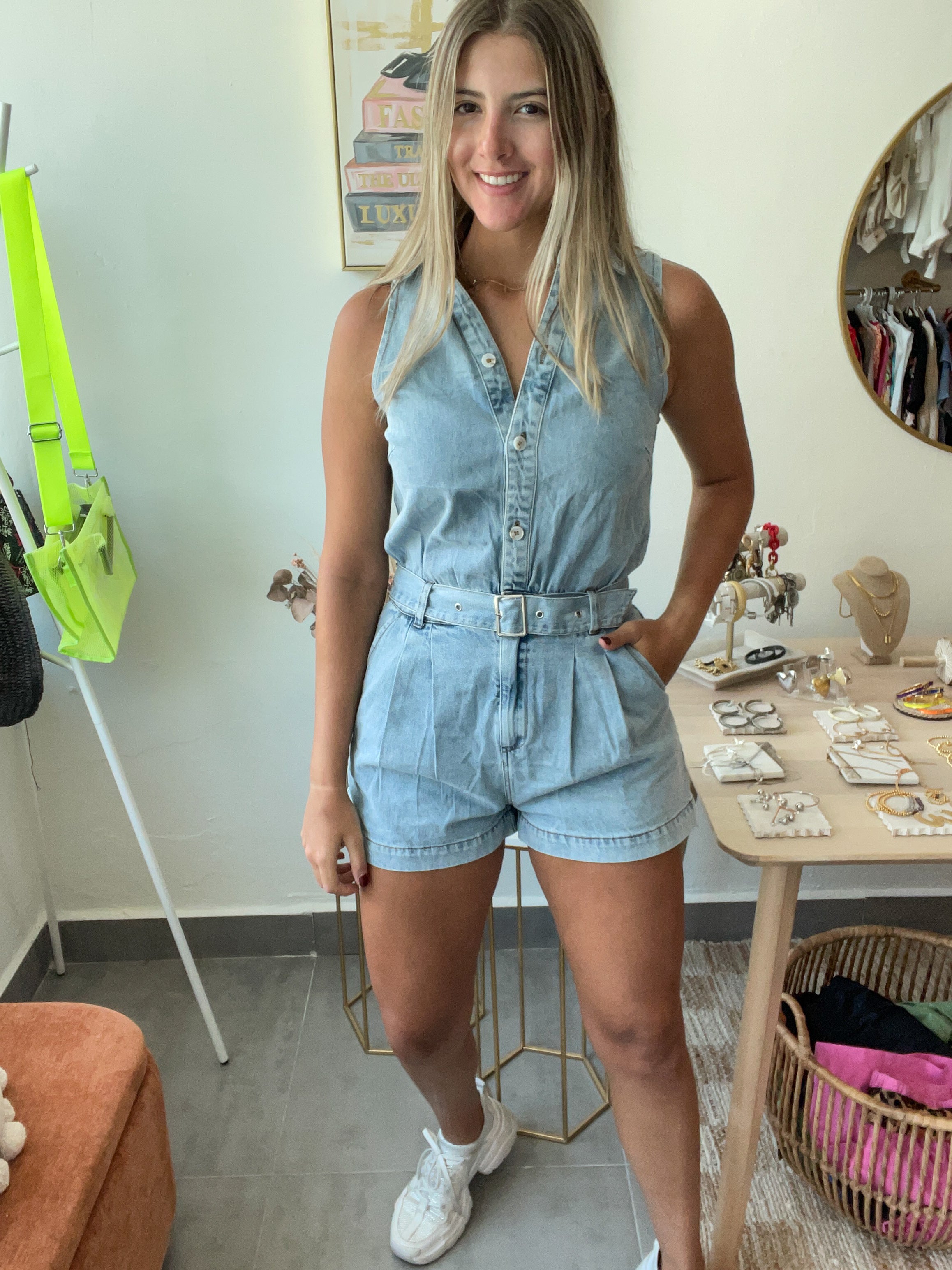 SLEEVELESS DENIM ROMPER