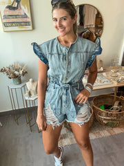 DENIM DISTRESSED ROMPER