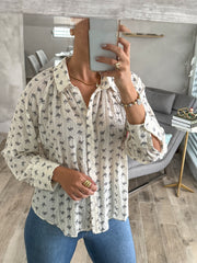 IVORY RIBBON BUTTONED BLOUSE