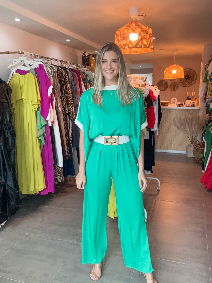 GREEN SILKY JUMPSUIT