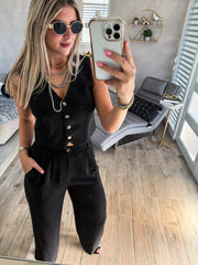 BLACK VEST TOP & HIGH WAISTED PANTS