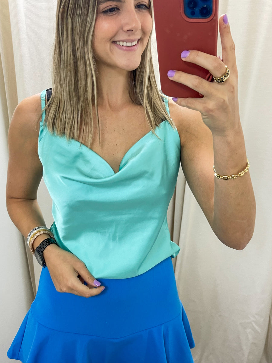 MINT SATIN COWL NECK CAMI TOP