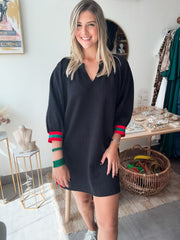 BLACK RED/GREEN STRIPED DRESS