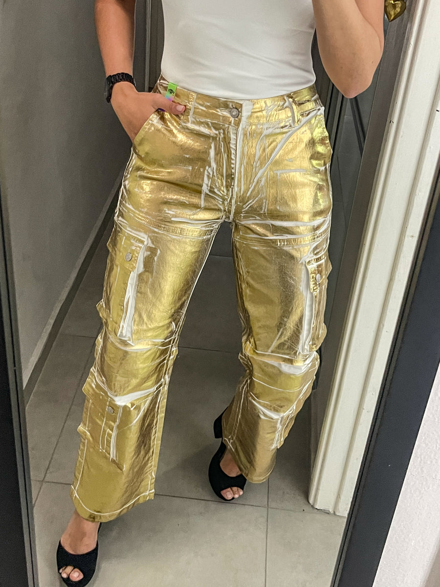 GOLD METALLIC CARGO PANTS