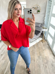 RED COLLAR BLOUSE