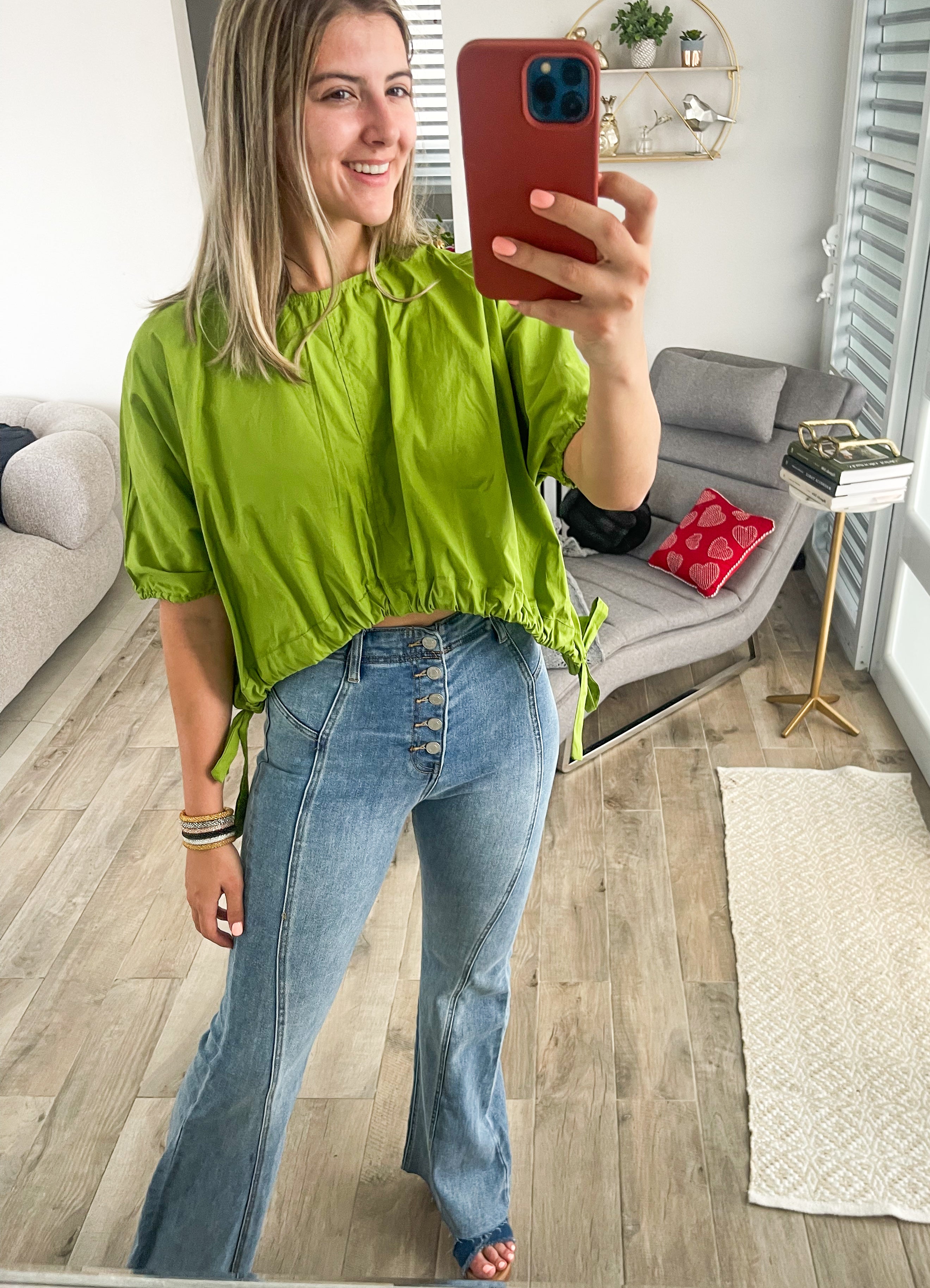 AVOCADO ASYMMETRICAL CROP BLOUSE