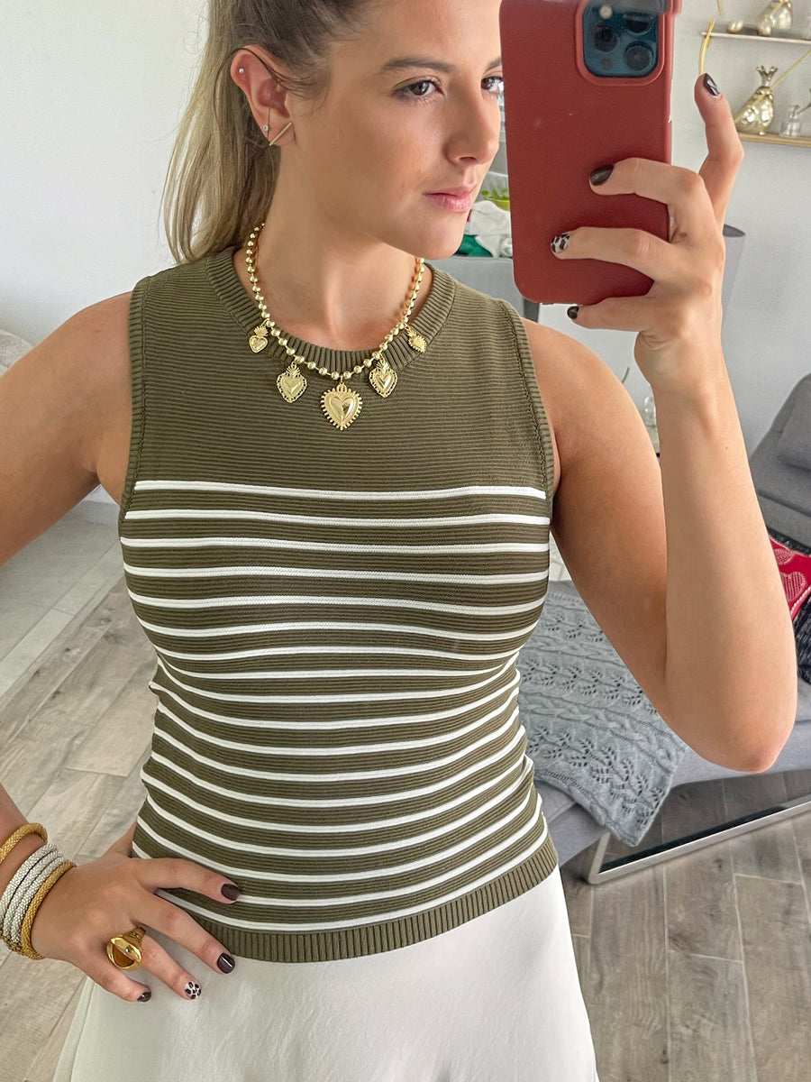 OLIVE STRIPED TANK TOP