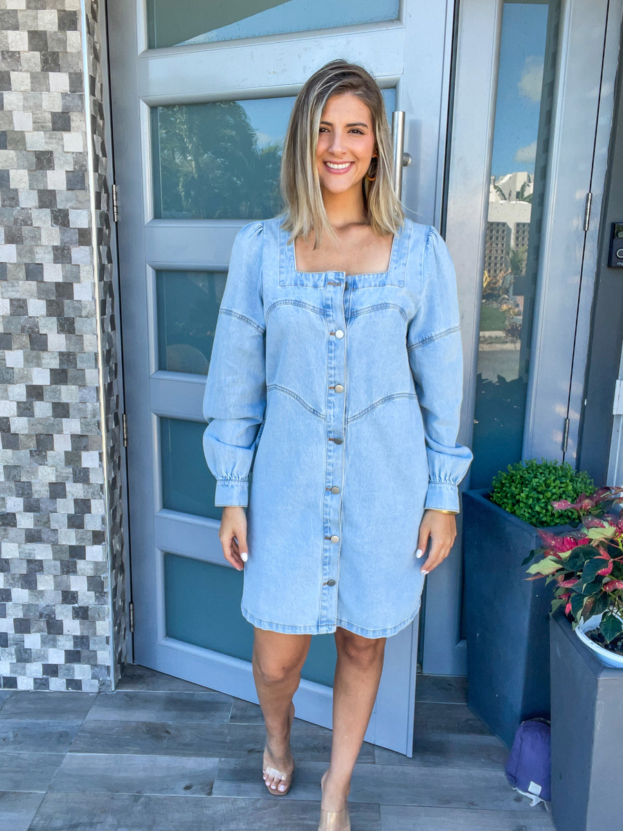 DENIM SQUARE NECK DRESS