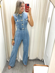 LIGHT DENIM GLAM STRETCHY JUMPSUIT