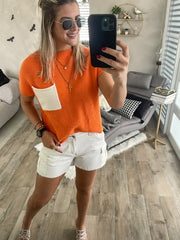 ORANGE/ WHITE MOCK NECK KNITTED TOP