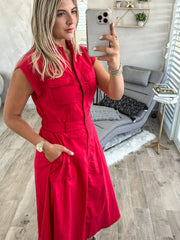 RED STITCH MIDI DRESS