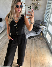 BLACK VEST TOP & HIGH WAISTED PANTS