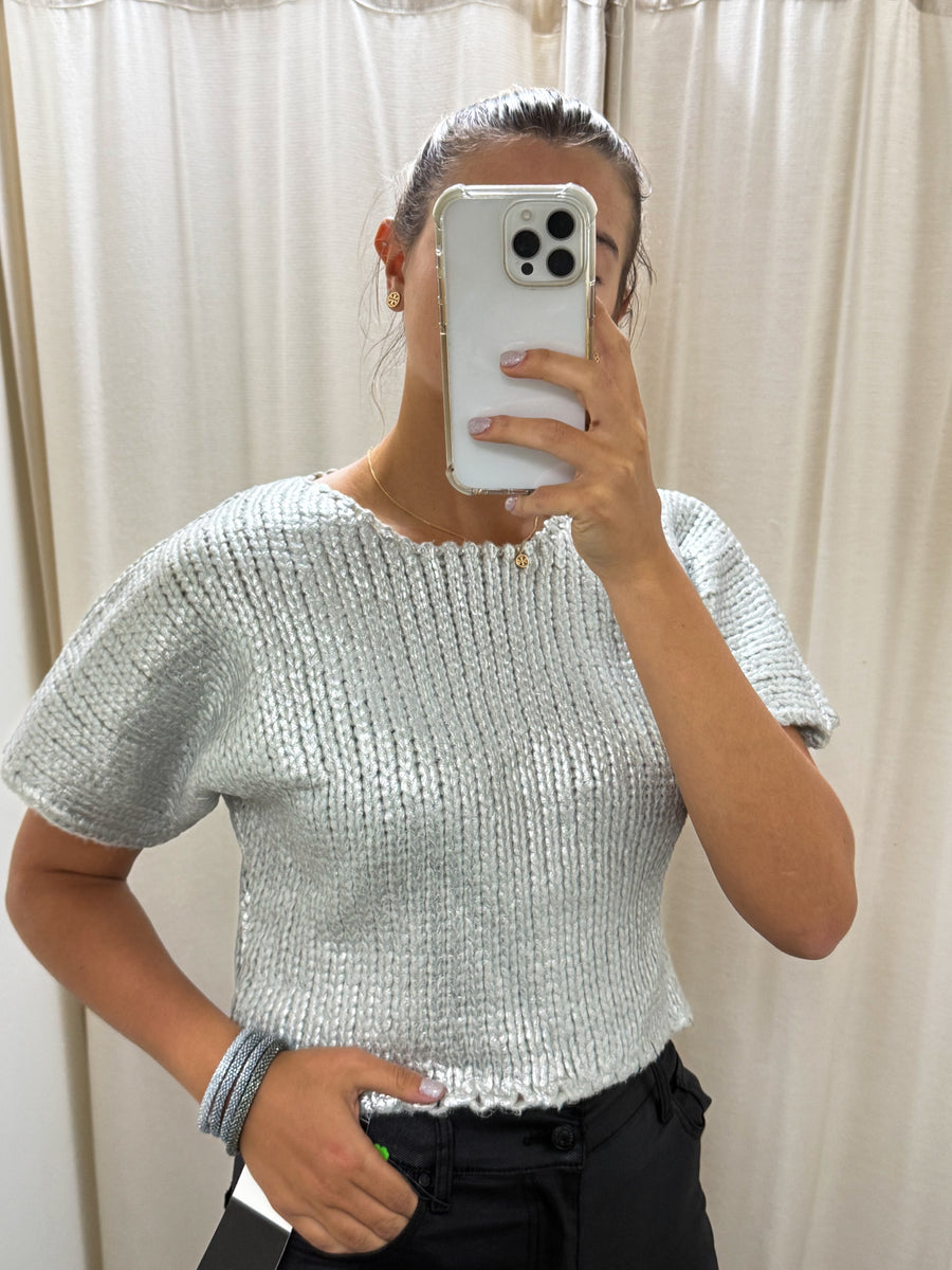 SILVER METALLIC KNITTED BLOUSE