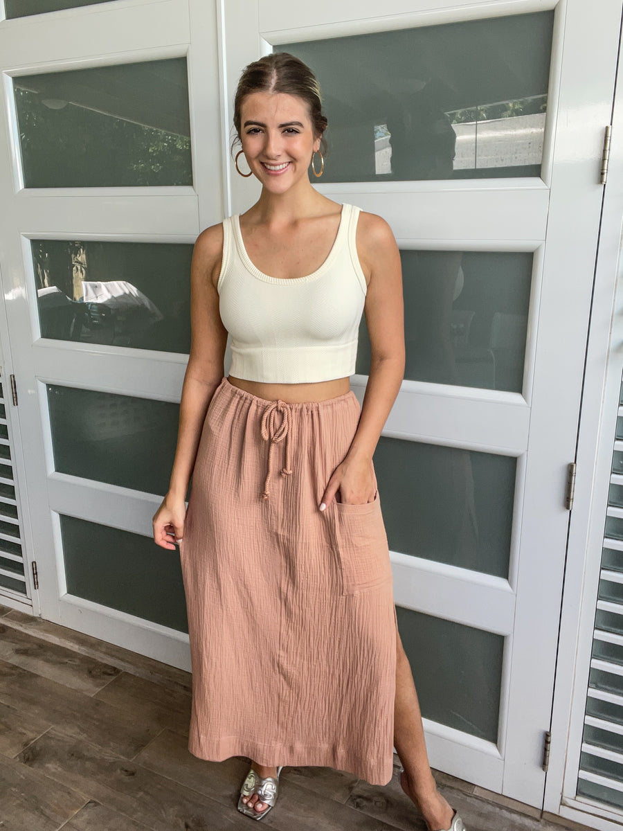 TAN GAUZE POCKET SKIRT