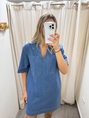 DENIM DOUBLE POCKET DRESS