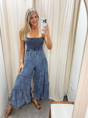 DENIM TENCEL FLARE JUMPSUIT