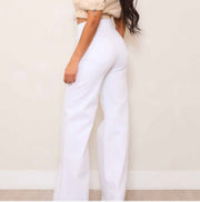 WHITE HIGH-RISE WIDE LEG PANTS