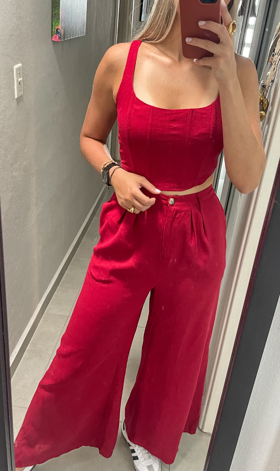 RED CROP TOP & LONG PANTS SET