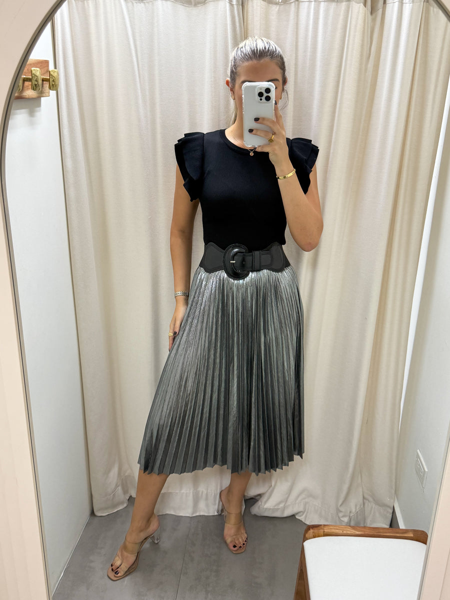 SILVER METALLIC PLEATED SKIRT