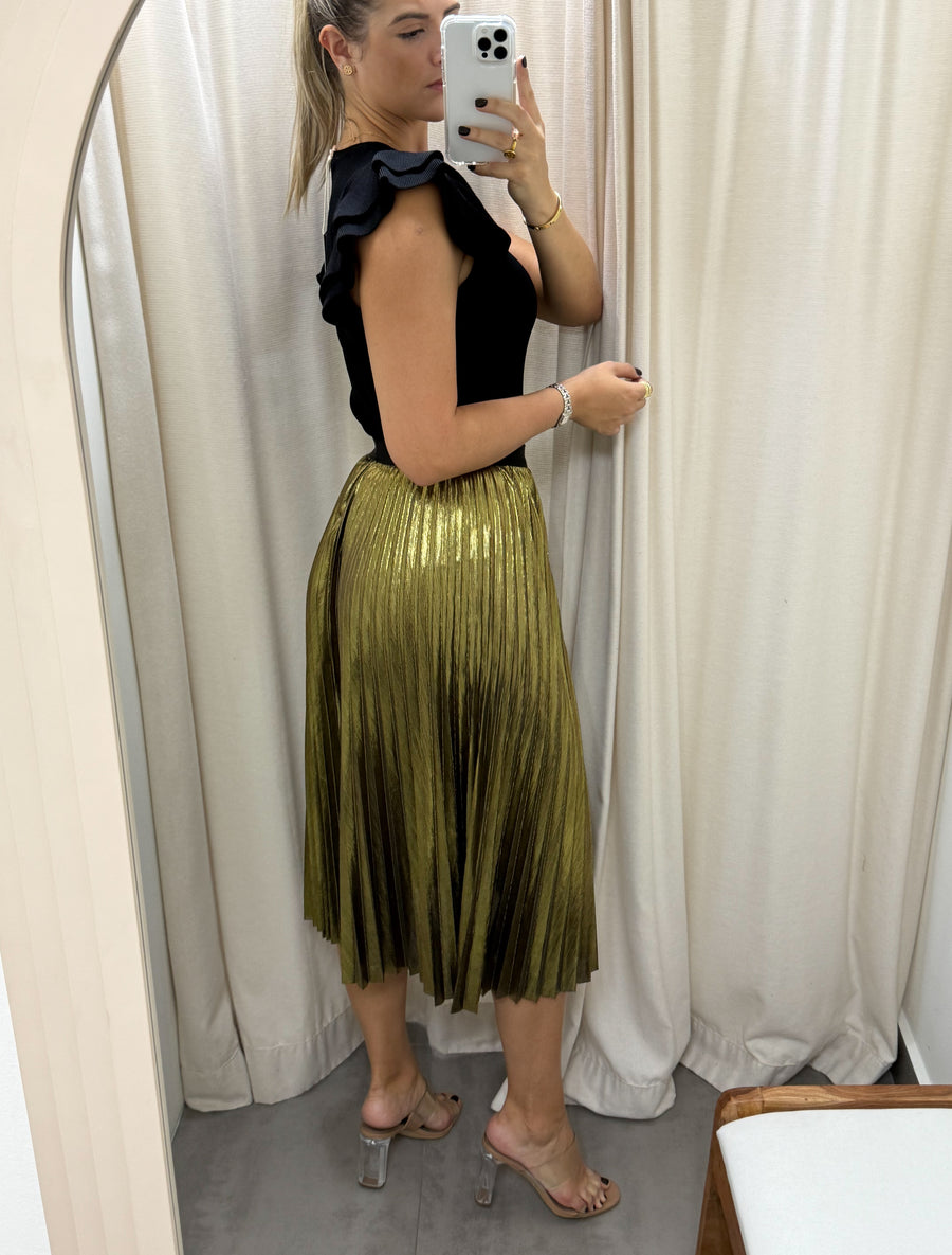 GOLD METALLIC PLEATED SKIRT